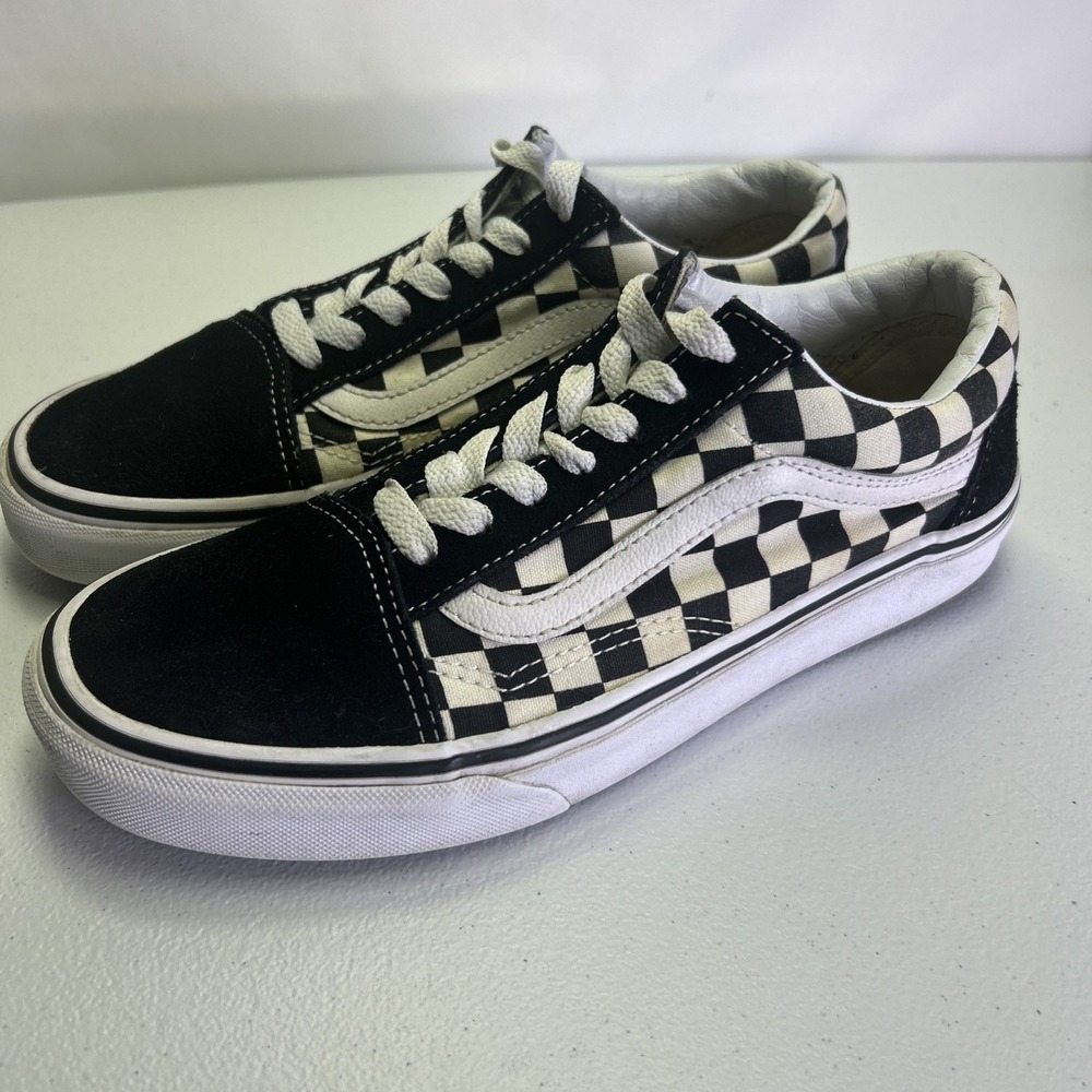 Vans Old Skool Checkerboard Sneakers - Men's 6 / Women's 7.5 Black White Low Top